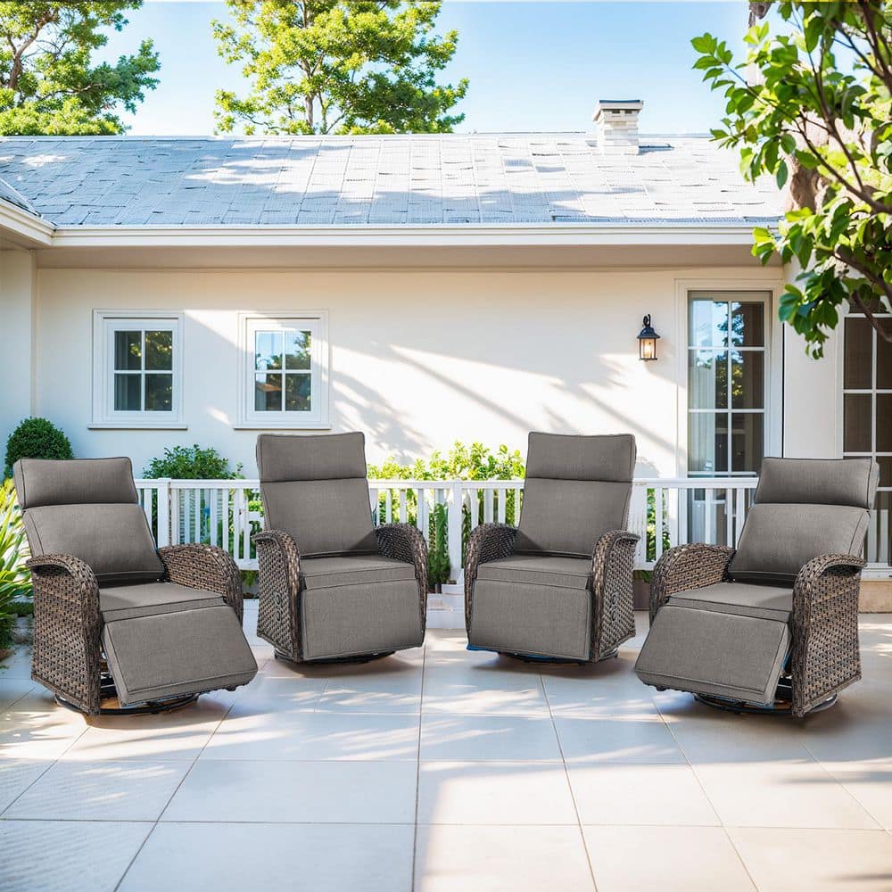 Carlos 4-Piece Outdoor Swivel Recliner Chair with Adjustable Backrest, 360° Swivel Patio Lounge Chair with Gray Cushions price history on PriceWatchPro