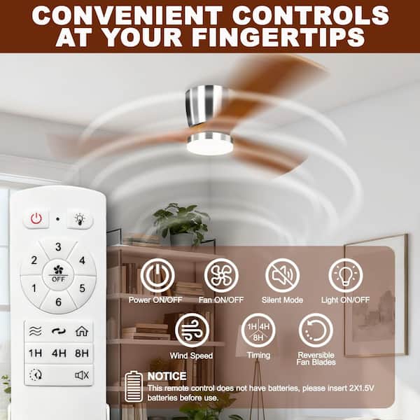 52 in. door Nickel 3 Wood Blades Ceiling Fan with Remote Control, Quiet DC Motor 6 Speed Levels Reversible Ceiling Fan