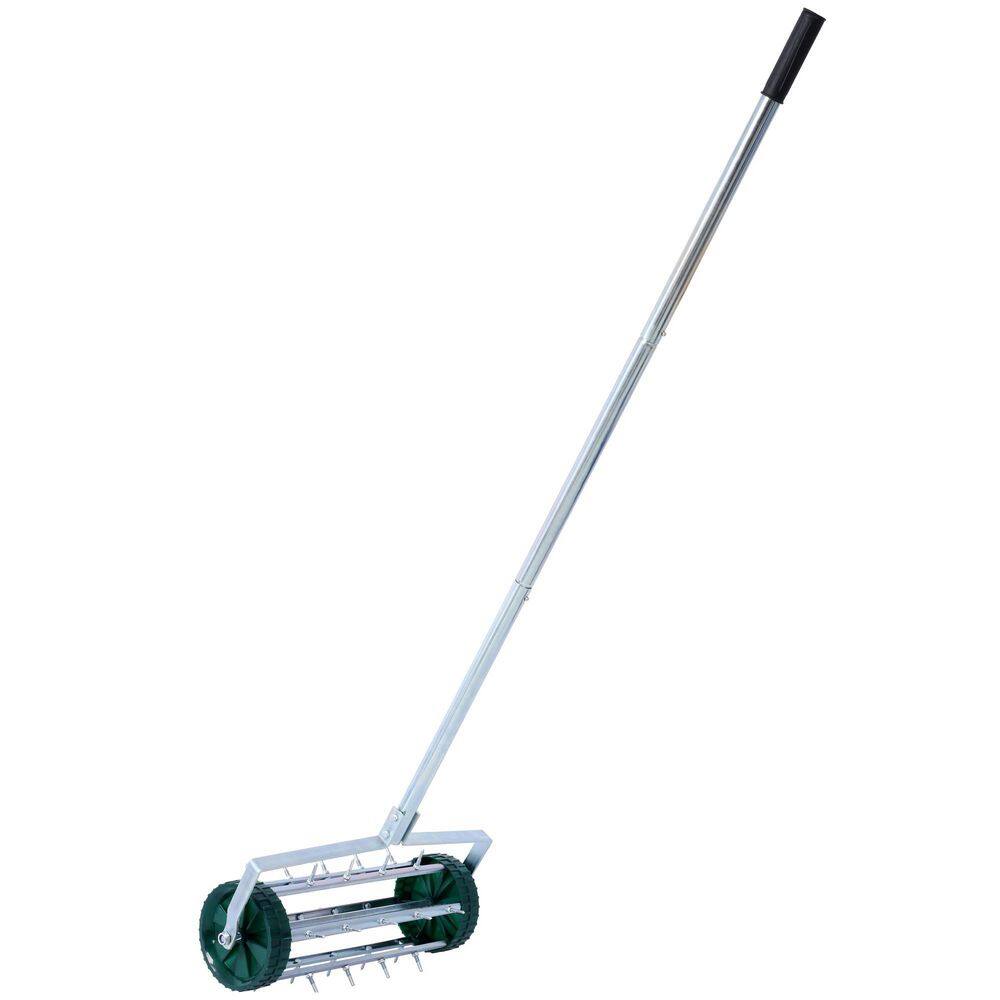 26-Tine Aerator, Heavy Duty Rolling Lawn Aerator, Garden Yard Rotary Push Lawn Aeration with Steel Handle in Green price history on PriceWatchPro