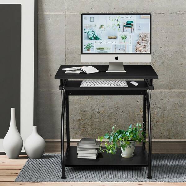 Black Wood Computer Desk, Small Black Computer Desk With Shelf For Printer