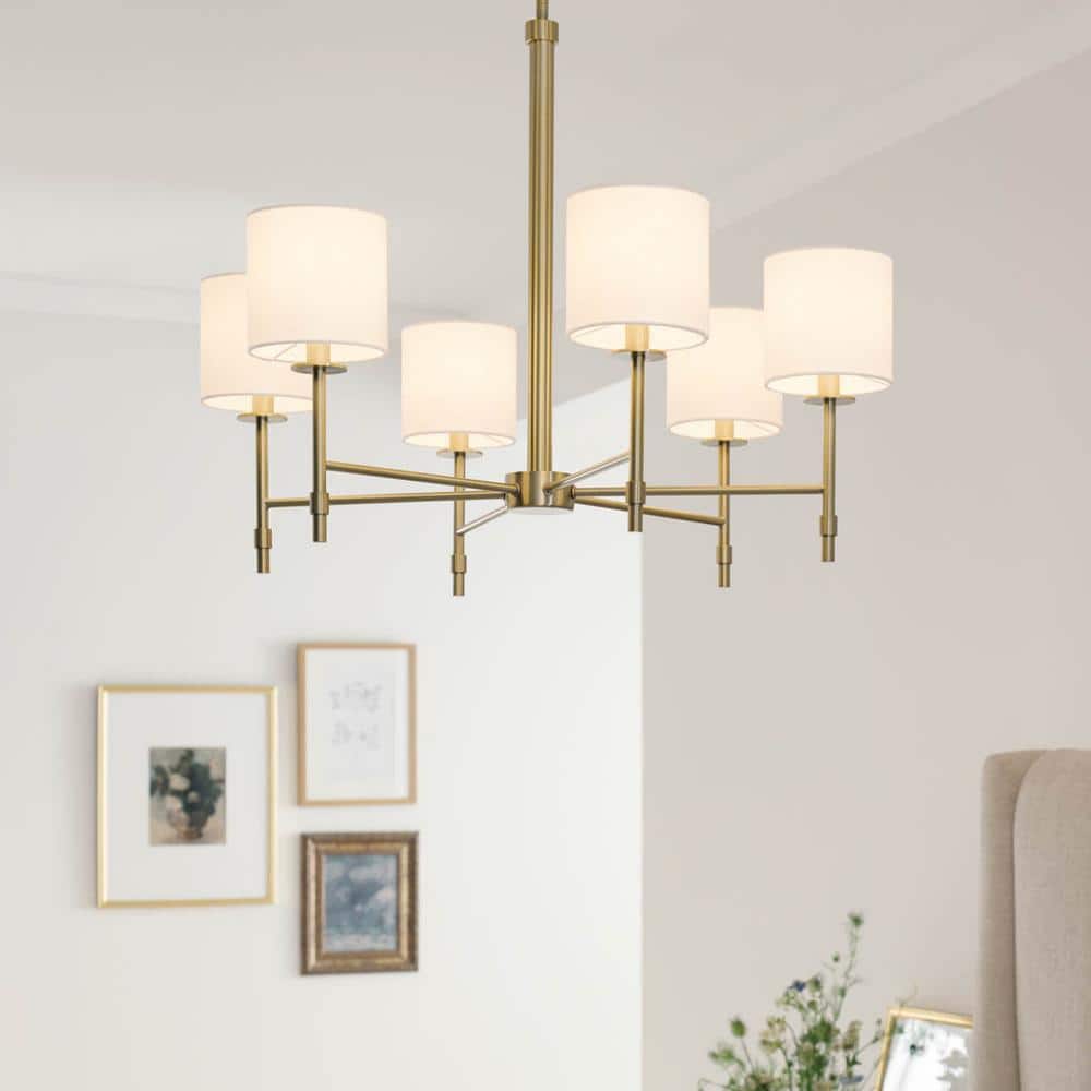 Ali 28 in. 6-Light Brushed Natural Brass Traditional Shaded Circle Chandelier for Dining Room price history on PriceWatchPro