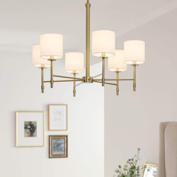 Ali 28 in. 6-Light Brushed Natural Brass Traditional Shaded Circle Chandelier for Dining Room