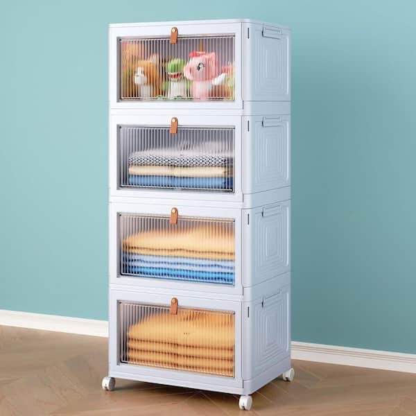 Angel Sar 4-Tier Gray 32.68 in. Storage Bins, Stackable Closet