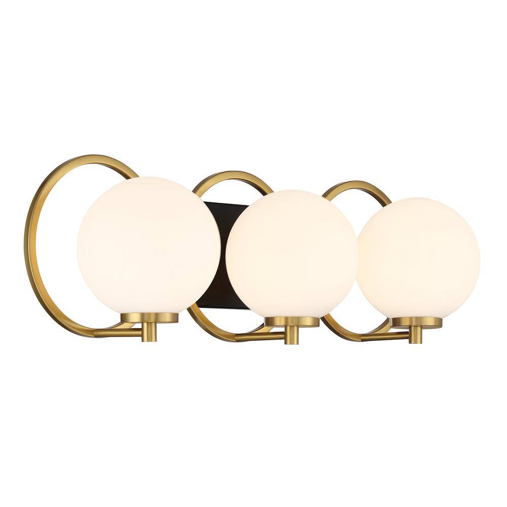 Matte Black and Warm Brass 3-Light Vanity with Frosted Glass