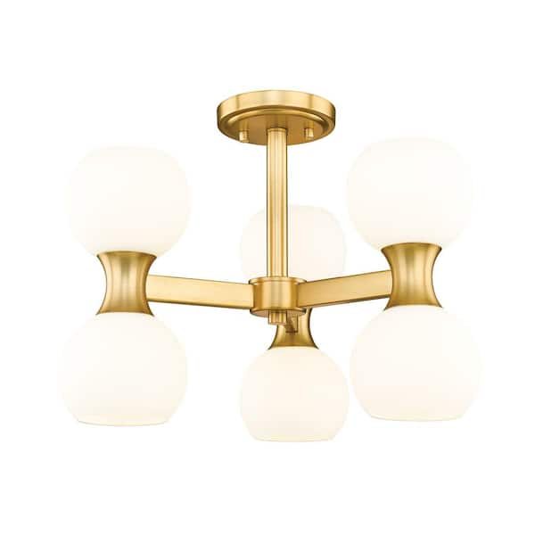 Unbranded Artemis 18 in. 6-Light Modern Gold Semi Flush Mount Light with Matte Opal Glass Shade with No Bulbs Included