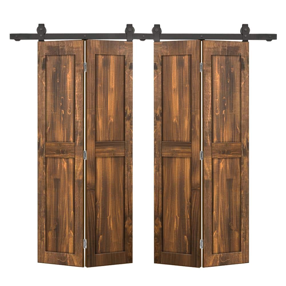 60 in. x 84 in. 2-Panel Shaker Hollow Core Walnut Pine Wood Double Bi-Fold Door with Barn Door Hardware Kit price history on PriceWatchPro