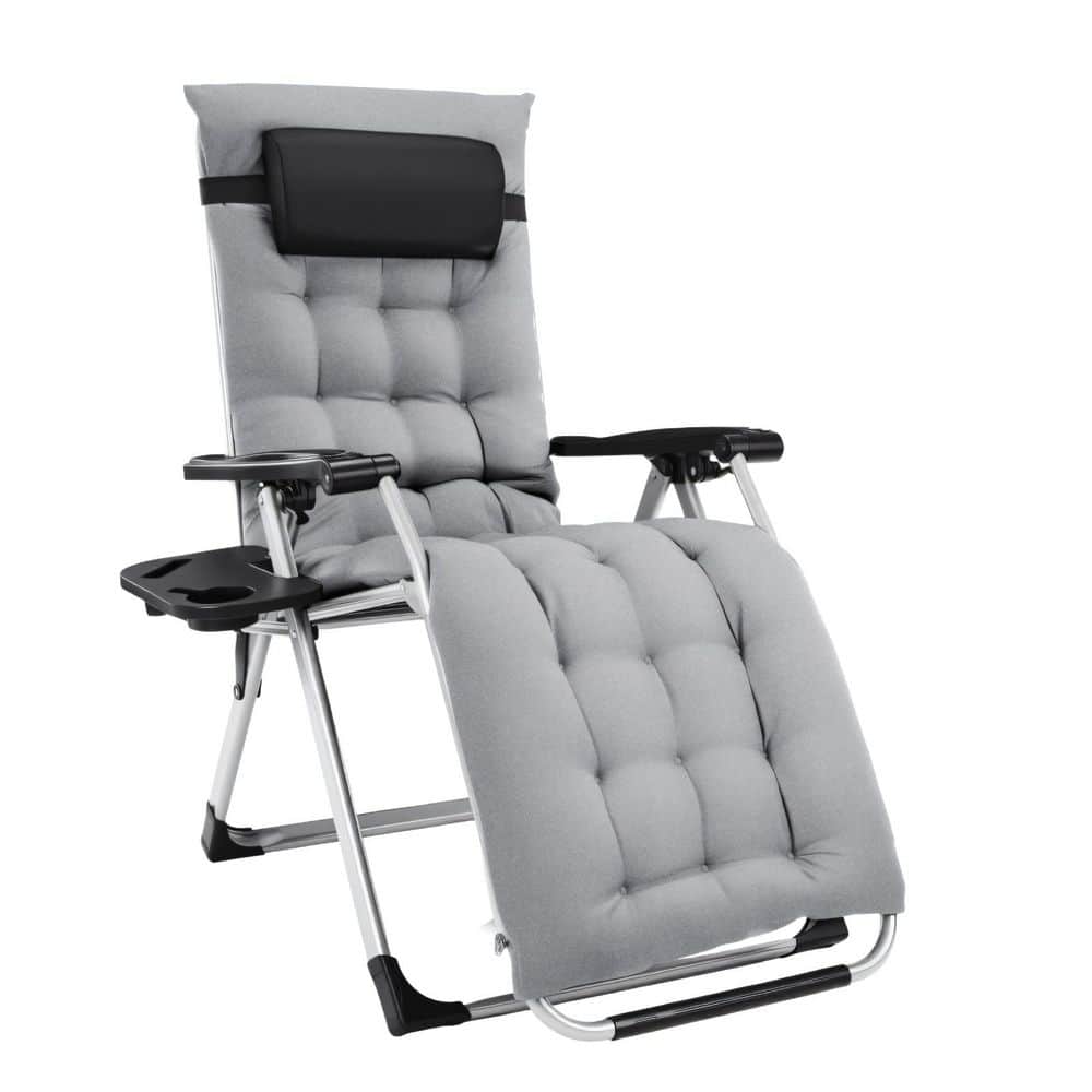 1-Piece Metal Outdoor Camping Chaise Lounge Zero Gravity Chair Recliner with Removable Gray Cushions, Cup Holder Trays price history on PriceWatchPro