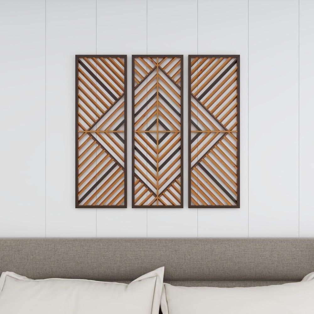 Brown and Light Brown Wood Geometric Wall Decor Set of 3