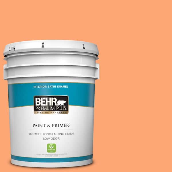 BEHR PREMIUM PLUS 5 gal. #240B-4 Marmalade Satin Enamel Low Odor Interior Paint & Primer