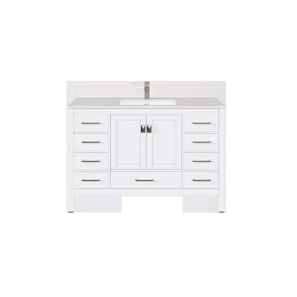 London 54 in. Single Sink White Bath Vanity with White Carrara Quartz Top (Assembled)