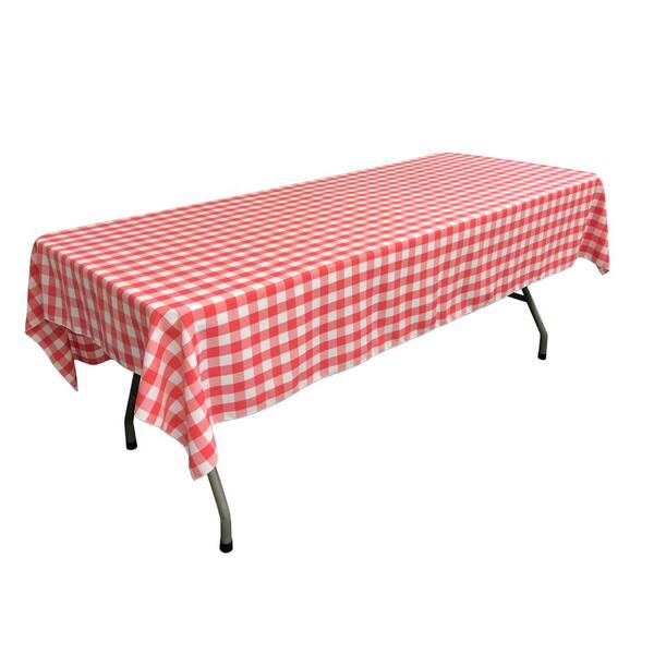 LA Linen 60 in. x 108 in. White and Coral Polyester Gingham Checkered Rectangular Tablecloth