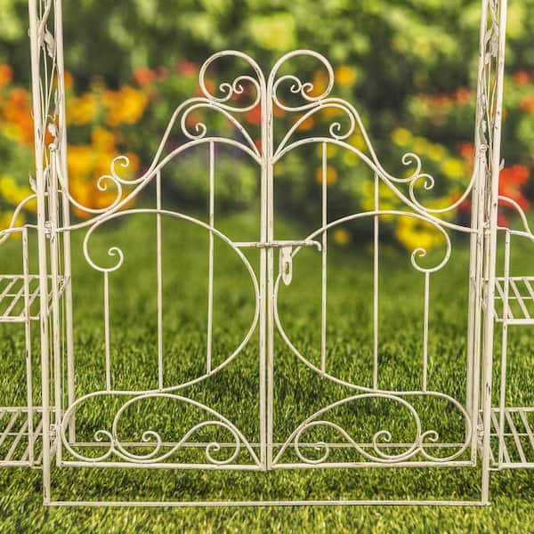 Zaer Ltd. International - 97.63 in. x 64.2 in. Metal Garden Arbor Antique White
