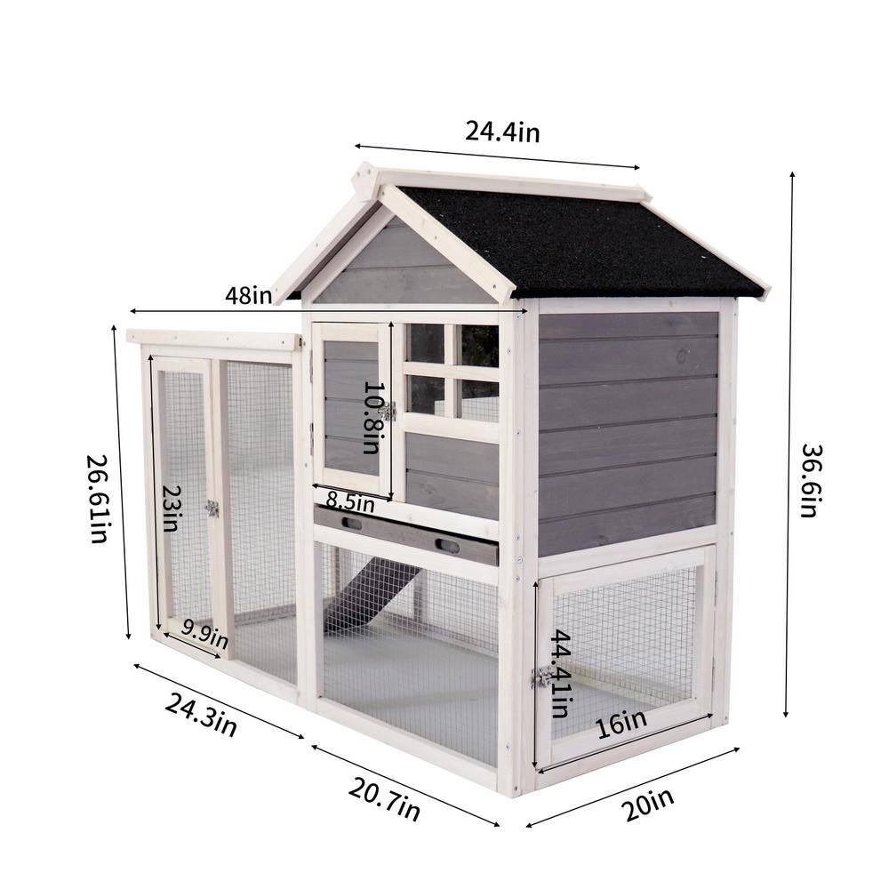 Gray and White 48'' Wooden Chicken Coop with Enclosure