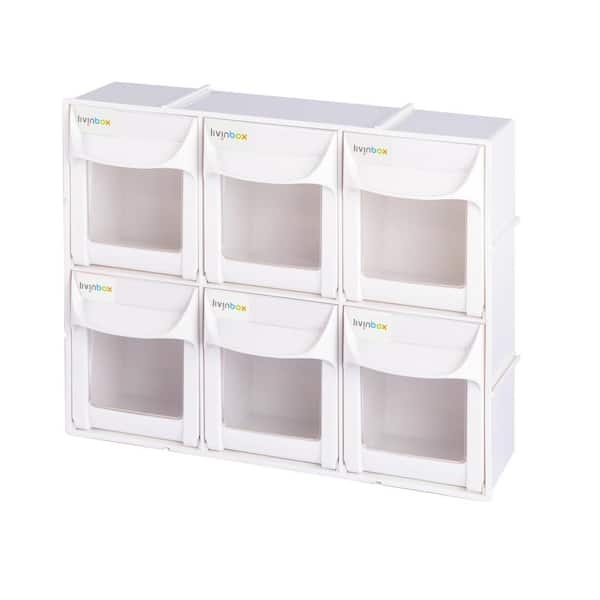 Livinbox Patented Ultimate Tip Out Series 12 in. Crafts and Hardware Organizer Plastic Storage Bin with 6-Compartments