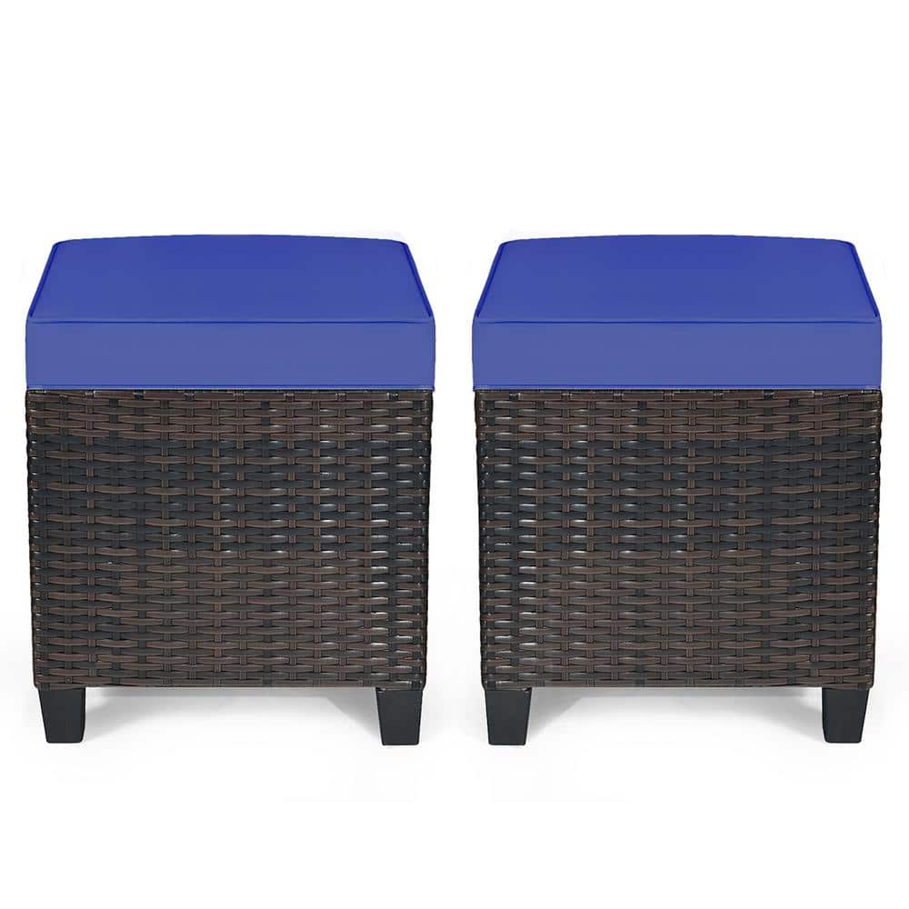 Brown Wicker Outdoor Ottoman with Navy Cushion price history on PriceWatchPro