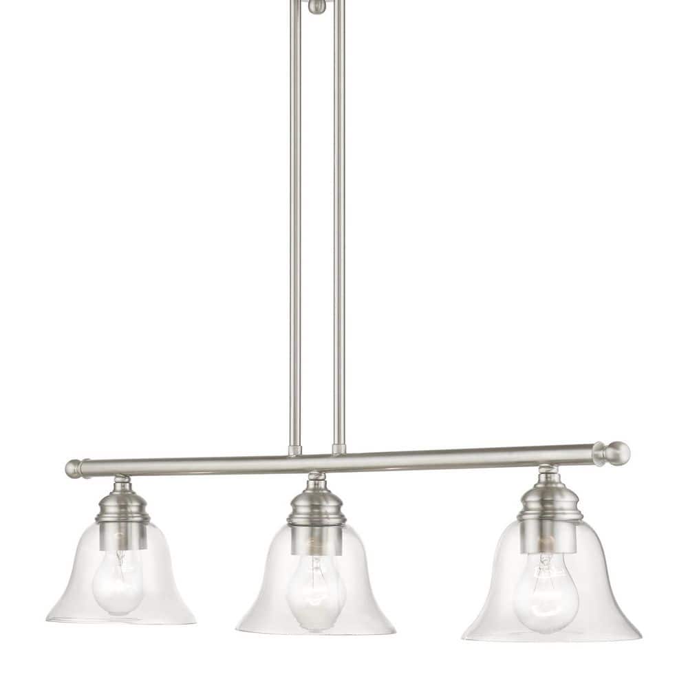 Elegant Brushed Nickel 3-Light Linear Chandelier with Hand-Blown Glass