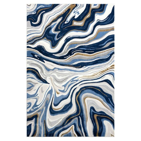 Regal Blue 2 ft. x 3 ft. Swirl Lines Polypropylene Area Rug