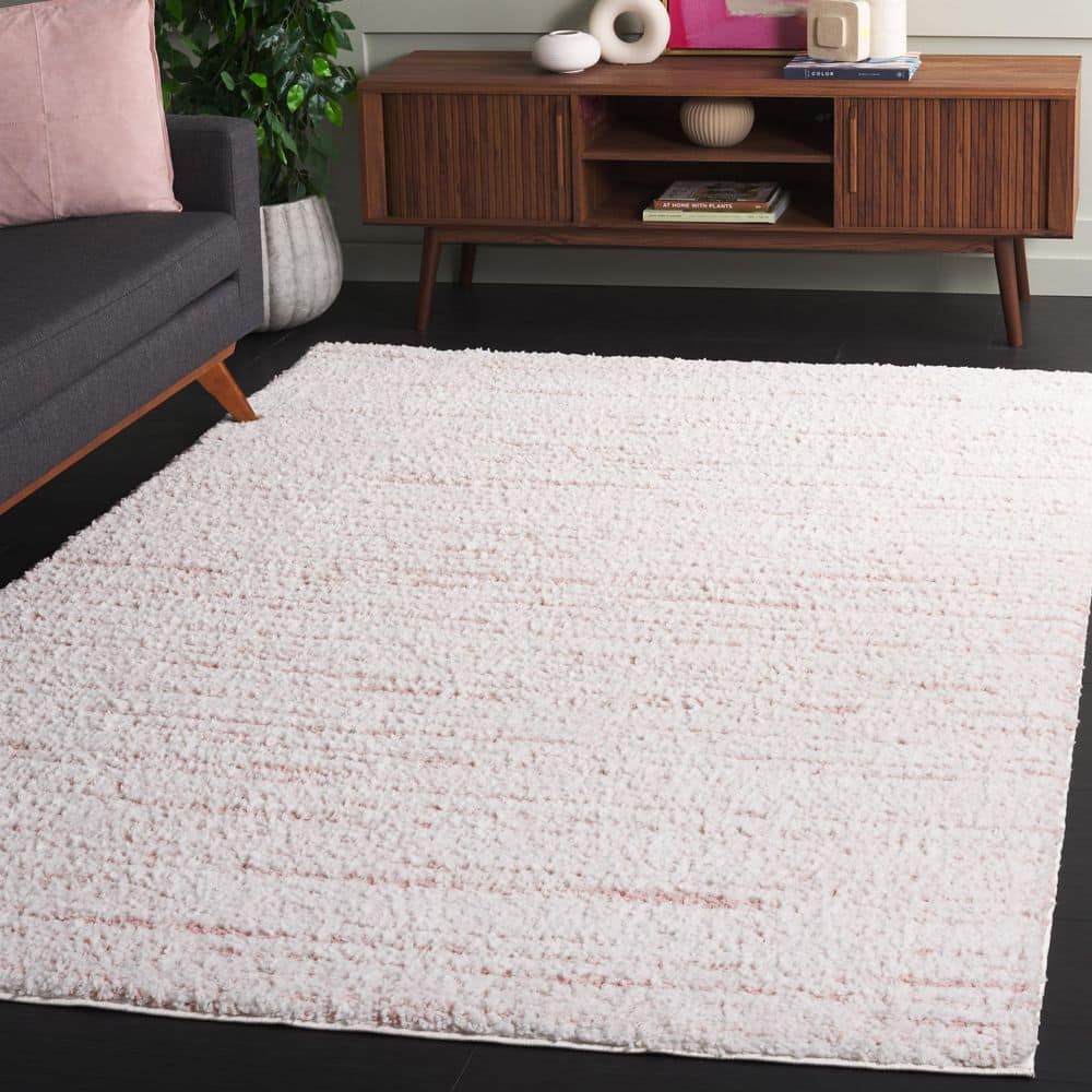 SAFAVIEH Rumi Shag 8 ft. x 10 ft. Pink/Ivory Abstract Striped Area Rug ...