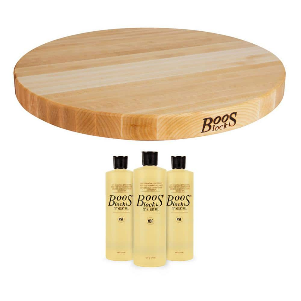 John Boos Board 18 Round Reversible Cutting Board And 3 Piece Maintenance Oil Set R18 Mys 3 