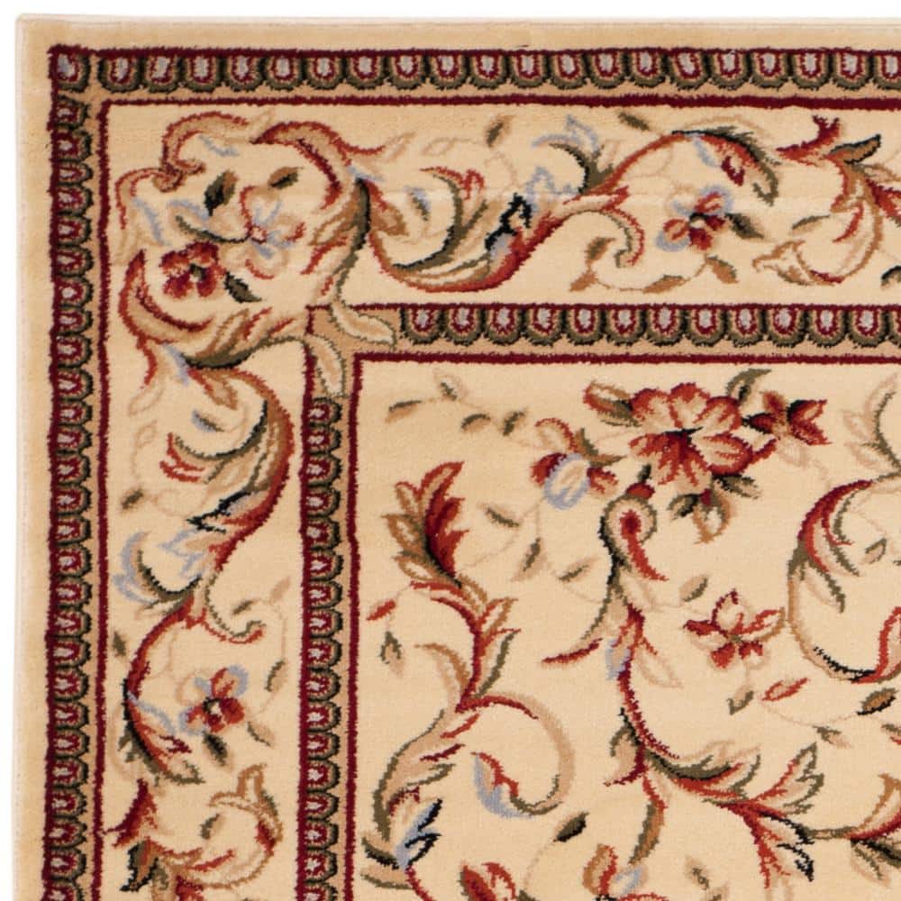 Ivory Floral Bordered Synthetic Area Rug 5'3" x 7'6"