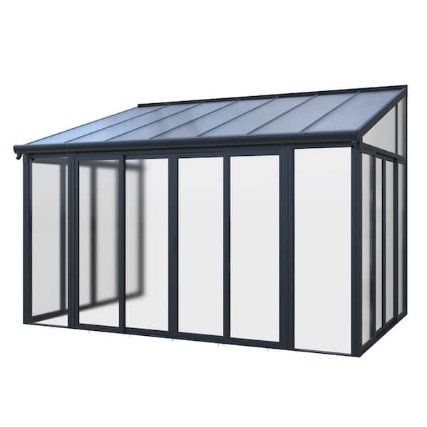 IMagacFun 10 ft. x 14 ft. black Sunroom, Patio Enclosure and Solarium with Aluminum Frame and Polycarbonate Roof