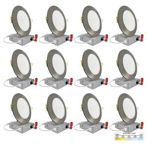 4 in. Nickel Trim 5CCT 27K-50K Ultra Thin Canless New Construction IC Rated Integrated LED Recessed Lighting Kit 12 Pack