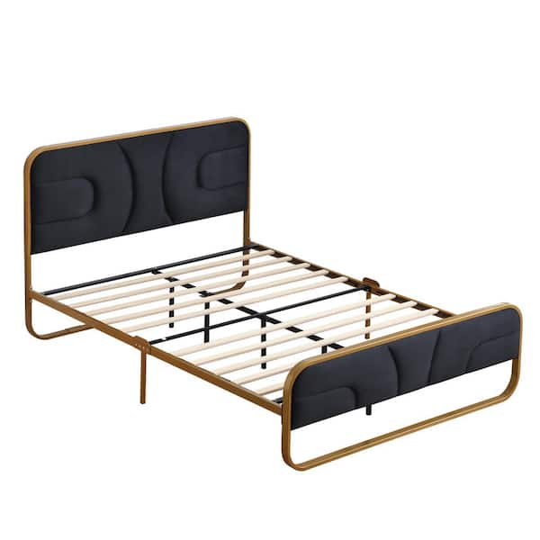 Ahokua Black Frame Full Size Soft Velvet Platform Bed with 10 in. Under Bed Storage Supported by Metal and Wooden Slats