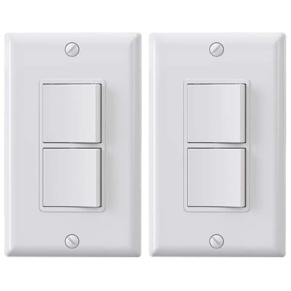 15 Amp Decorator Combination 2 Single Pole Rocker Switches, Wall Plate Included, White (2-Pack)