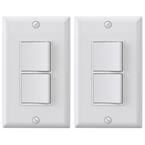 15 Amp Decorator Combination 2 Single Pole Rocker Switches, Wall Plate Included, White (2-Pack)