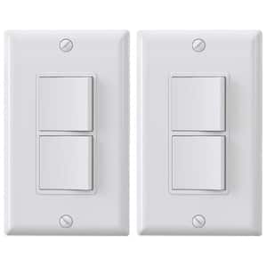 15 Amp Decorator Combination 2 Single Pole Rocker Switches, Wall Plate Included, White (2-Pack)