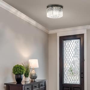 North Falls 13 in. 3-Light Black Flush Mount Light with Crystals