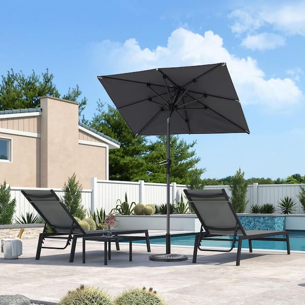 PURPLE LEAF 4 ft. x 6 ft. Square Aluminum Auto-Tilt Outdoor Patio Market Umbrella in Light Gray