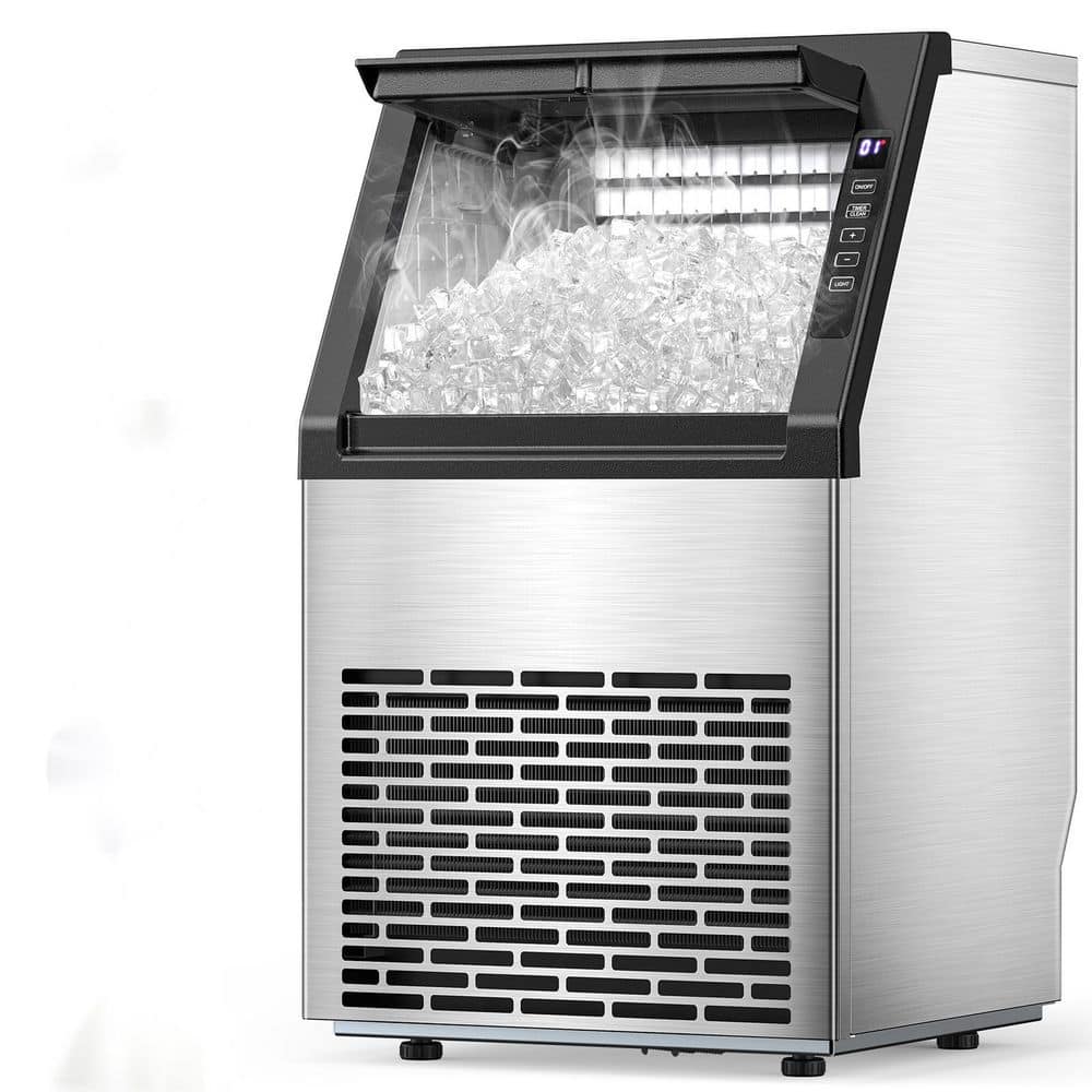 COWSAR 15.28 in. 80 lbs. Per Day Full Size Cubes Freestanding Built-in Ice Maker with 22 lbs. Storage in Stainless Steel Silver