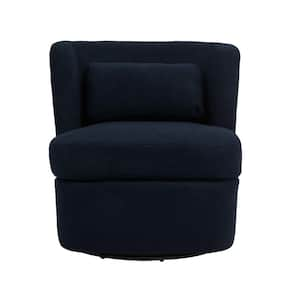 Modern Blue Teddy Fabric Upholstered 360-Degree Swivel Accent Barrel Chair with Metal Base and 1 Pillow(Set of 1)