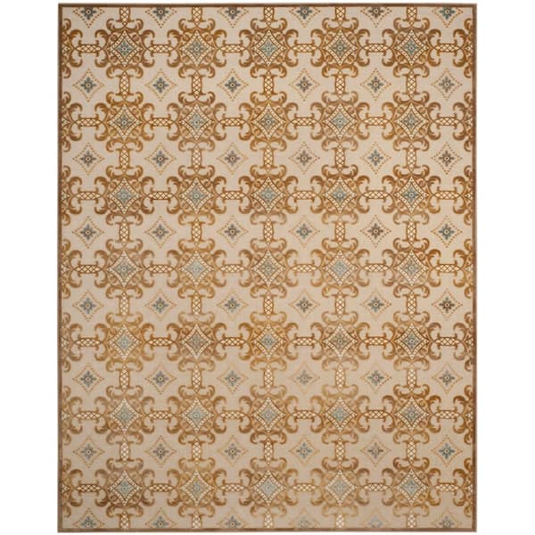 Martha Stewart 8 ft. x 10 ft. Taupe/Cream Geometric Floral Ornate Area Rug