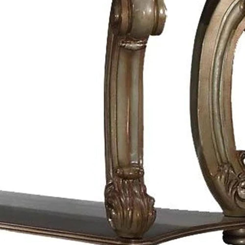 Gold Patina Wood Sofa Table with Bottom Shelf