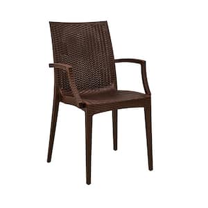 Brown Mace Modern Stackable Plastic Weave Design Indoor Outdoor Dining Chair with Arms