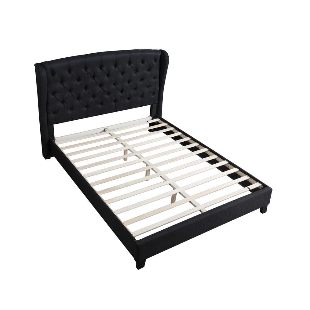 Spade Black King Upholstered Linen Blend Platform Bed
