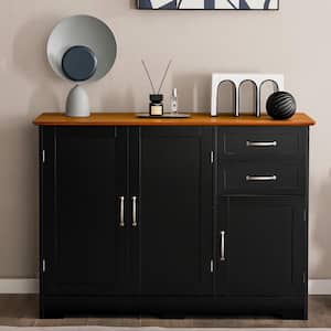 Black Wood 43.5 in. Buffet Sideboard Kitchen Cupboard Storage Cabinet with 2-Drawers and 3-Doors