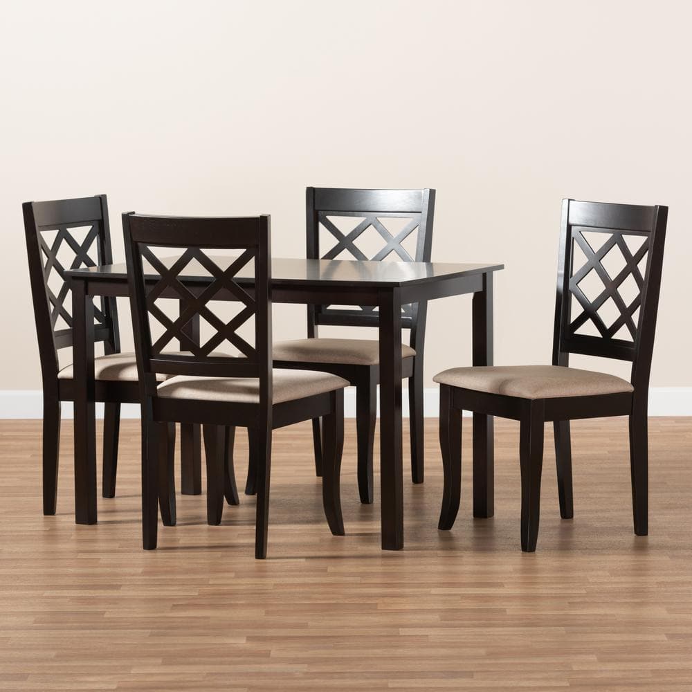 Verner Sand Upholstered Espresso 5-Piece Dining Set with Rubberwood