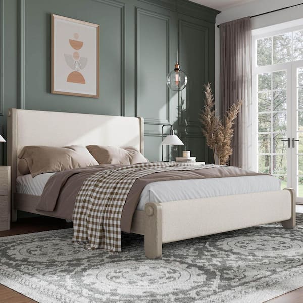 Susan Brown Wood Frame Queen Panel Bed with Upholstered Headboard and Footboard