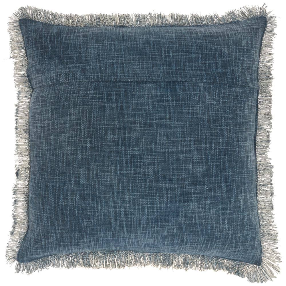 Navy Stonewashed Cotton Fringe 22" Square Throw Pillow