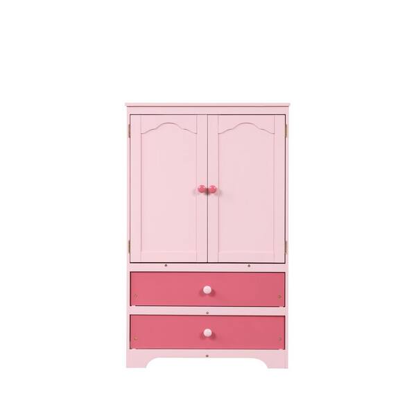 Unbranded Pink Side Cabinet Armoire 2 Doors and 2-Drawers with Clothes Rail Wardrobe (51.02 x 31.3 x 15.98)