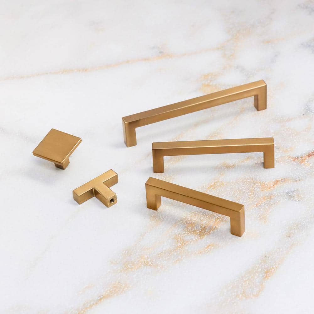 Champagne Bronze Modern Square Cabinet Knob with Mounting Hardware