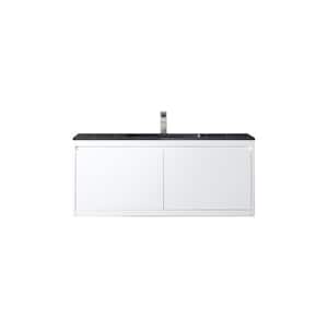 Mantova 47.3 in. W x 18.1 in. D x 20.6 in. H Bathroom Vanity in Glossy White with Charcoal Black Composite Stone Top