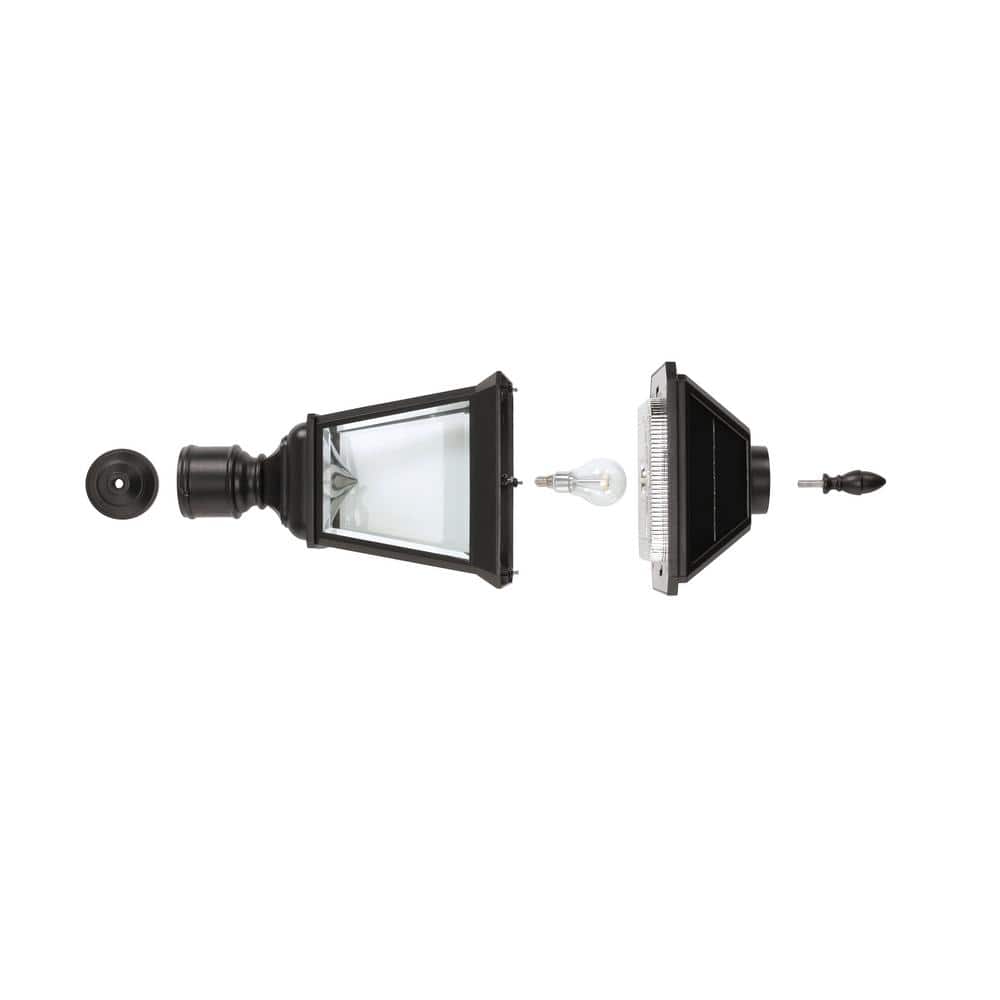 Imperial Black Aluminum Solar Lamp Post with Clear Glass