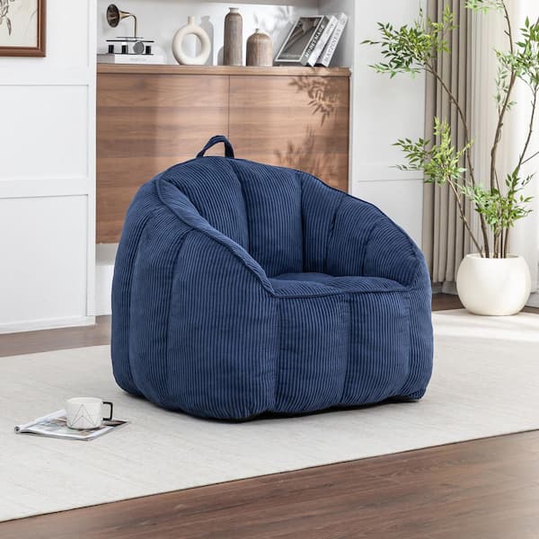 Microsuede-Corduroy Blue Bean Bag, Couch with Armrests and Backrest, Ergonomic Floor Chair  for Bedroom, Apartment, Cafe