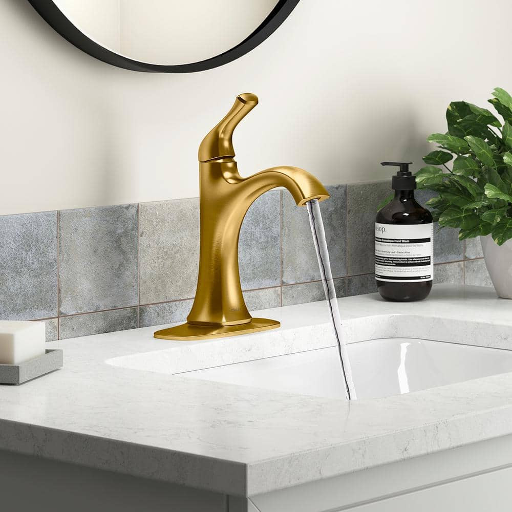 Vibrant Brushed Moderne Brass Single Handle Bathroom Faucet