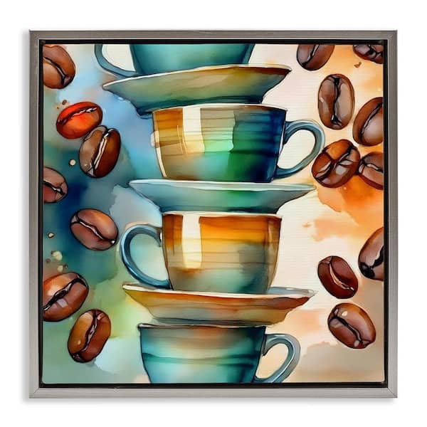 Stupell Industries Coffee Beans and Mugs by Alina Georgescu Gray Floater Frame Food Graphic Art Print 25 in. x 25 in.
