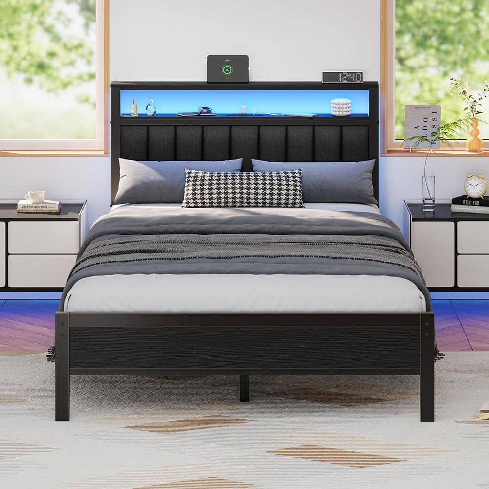 Black Oak Metal Full Size Platform Bed Frame with Charging Station and LED Lights price history on PriceWatchPro